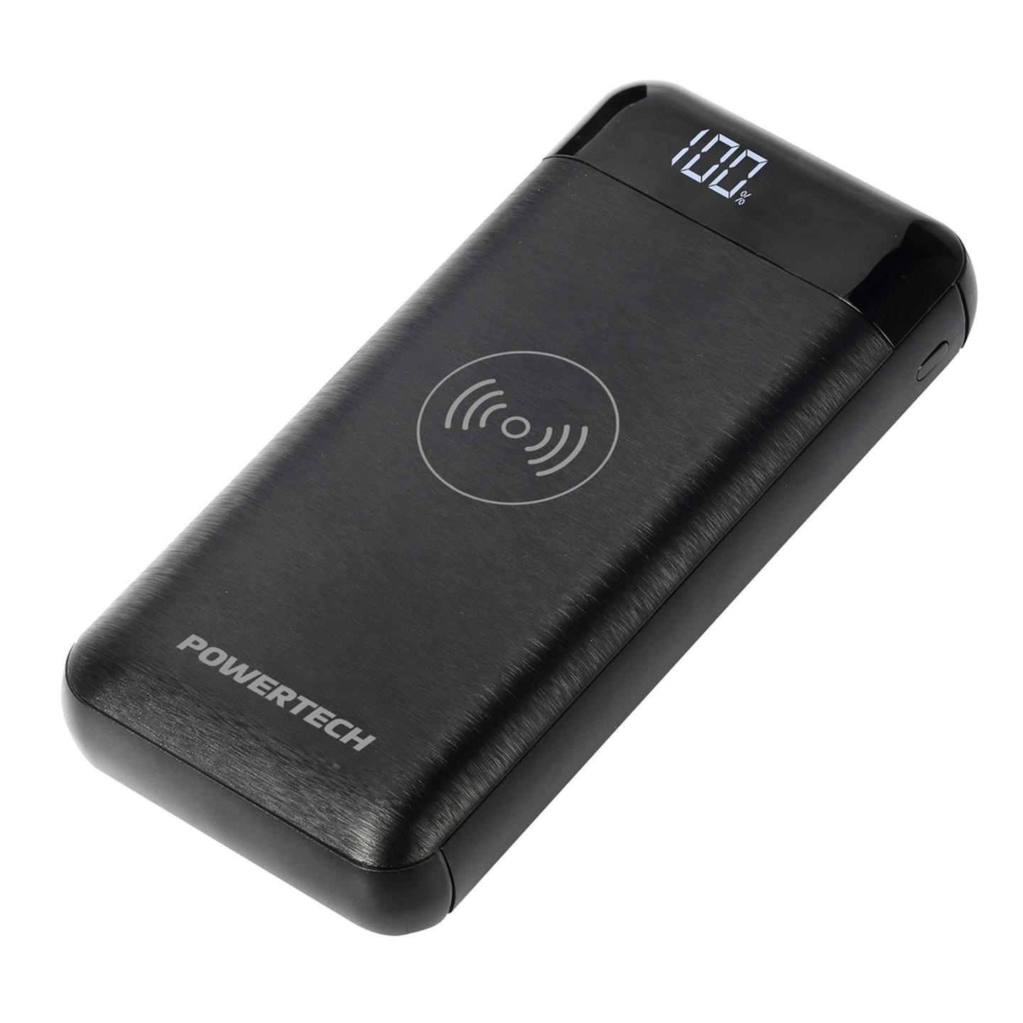 Powertech 20000mAh Power Bank with 2 x USB and Wireless Charger in Black