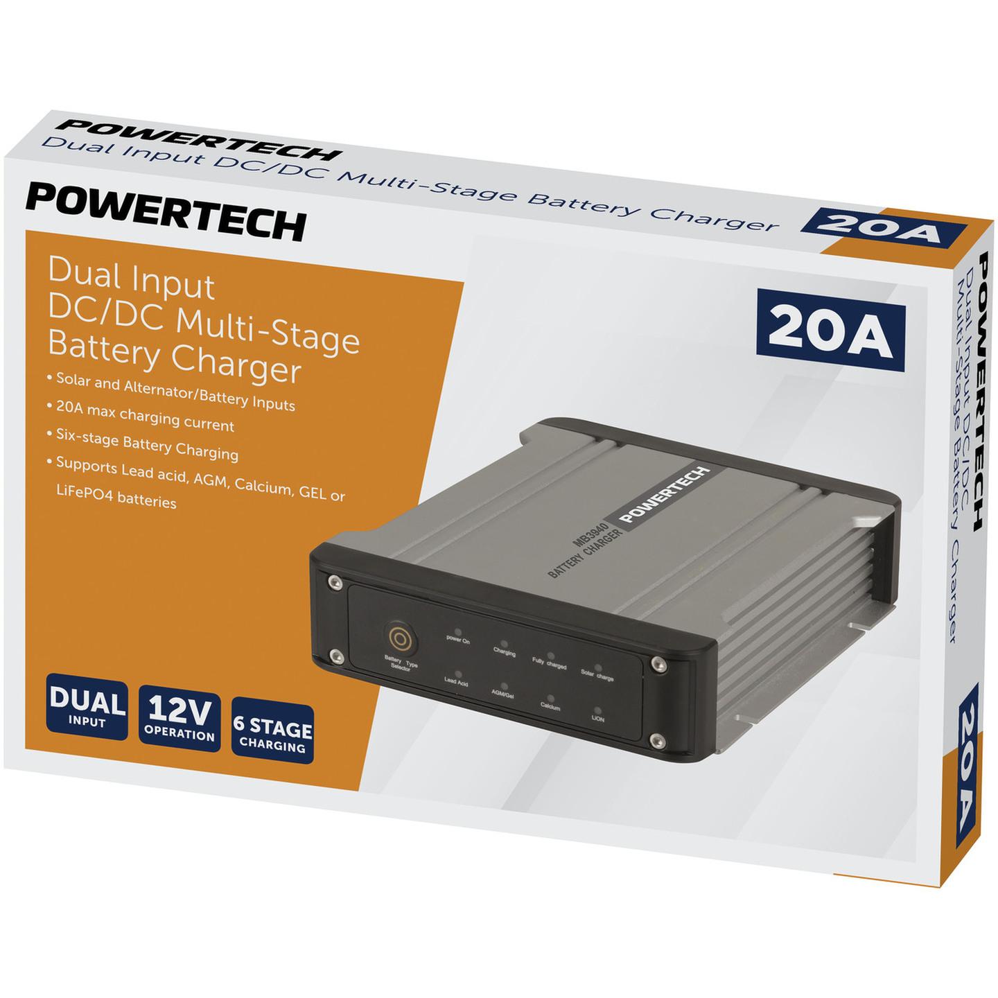 Dual Input 20A DC/DC Multi-Stage Battery Charger to suit Lead and Lithium Style Batteries