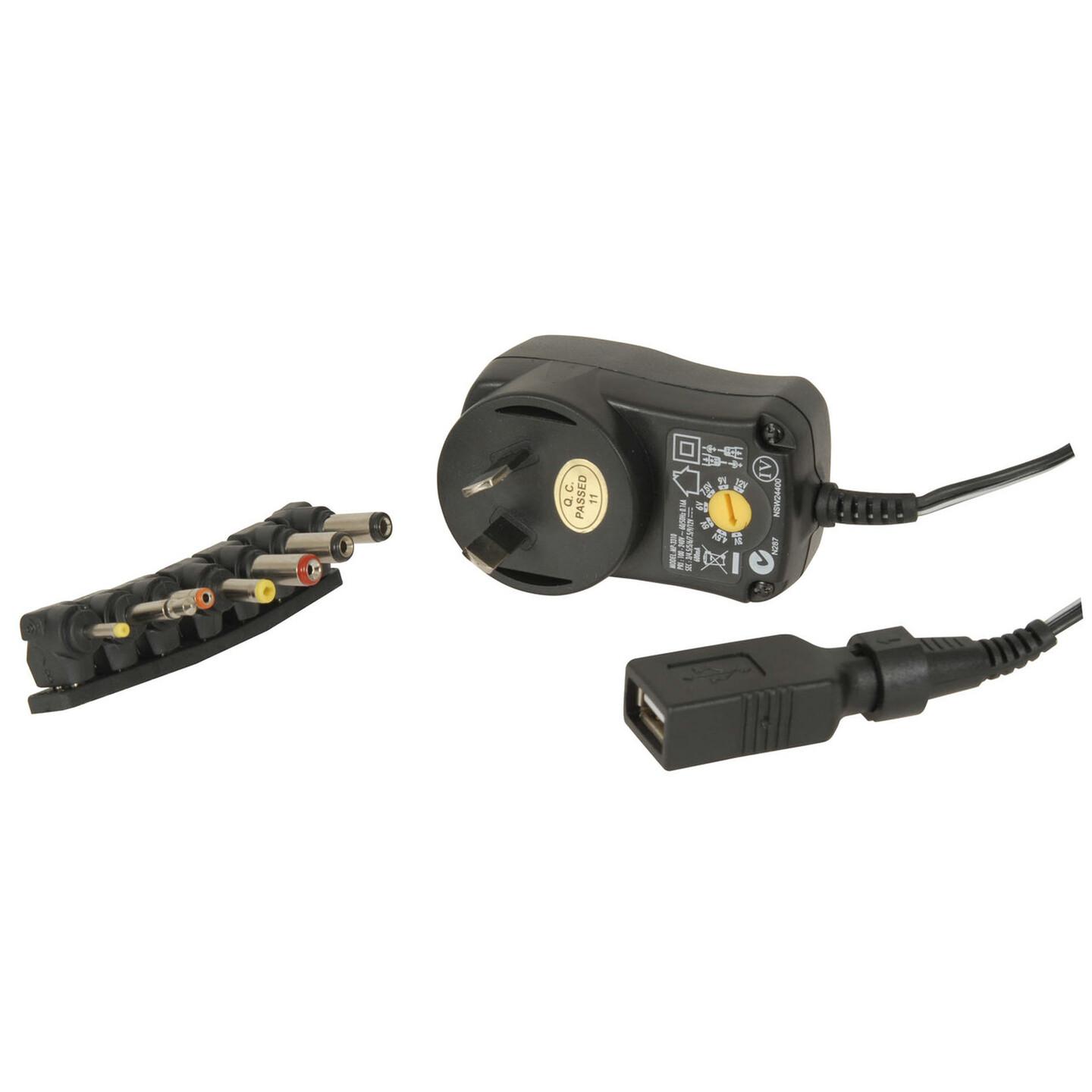 3-12V DC 7.2W Power Supply 7DC Plugs and USB Outlet