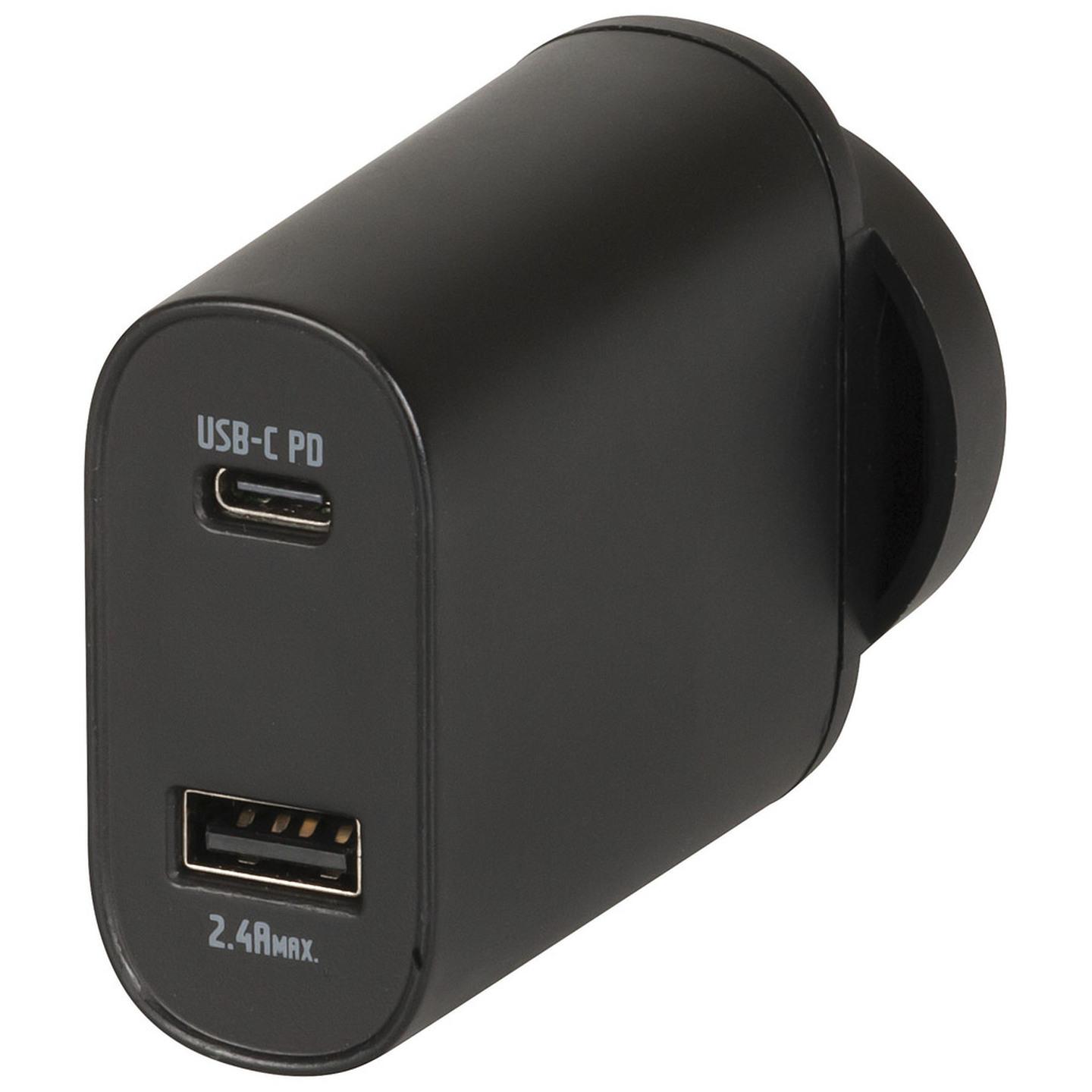 30W USB Type-C and Type-A Dual Mains Power Adaptor