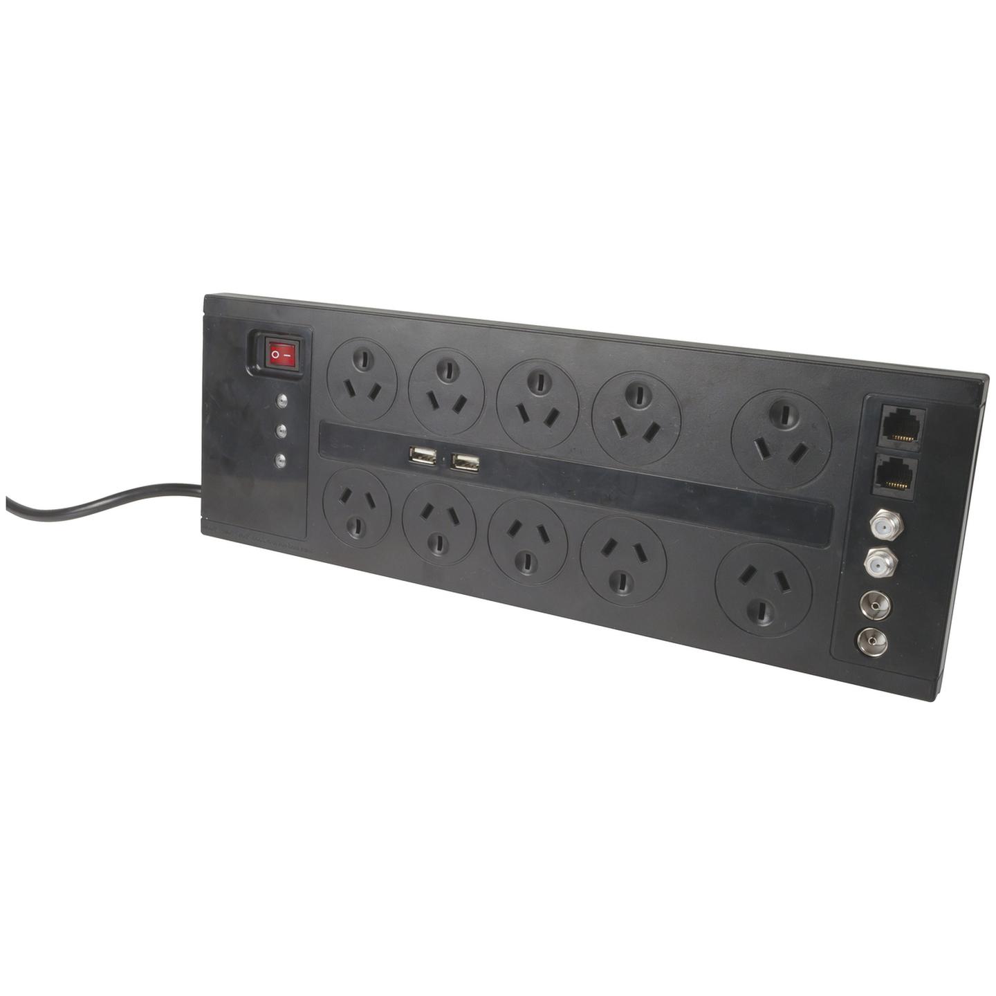 10 Way Home Theatre Surge Protected Powerboard