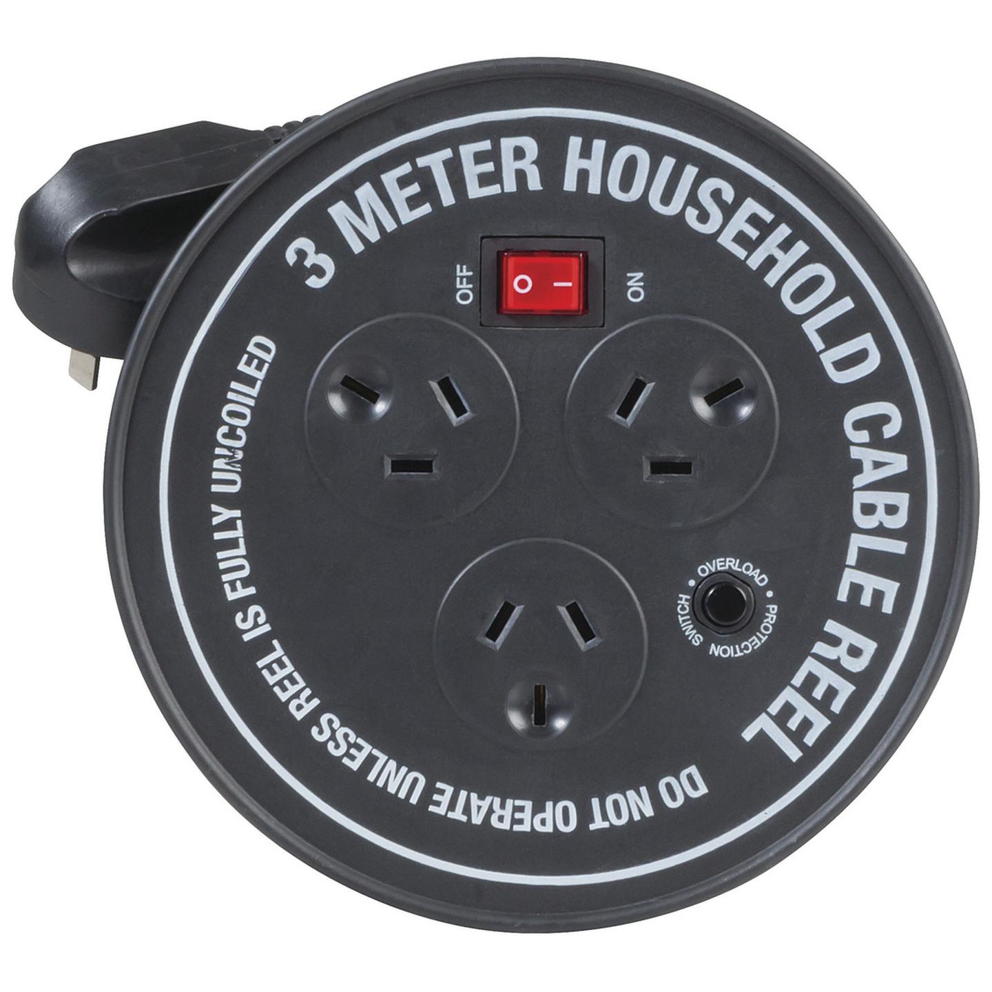 3 Way Round Powerboard With 3m Extension Cord