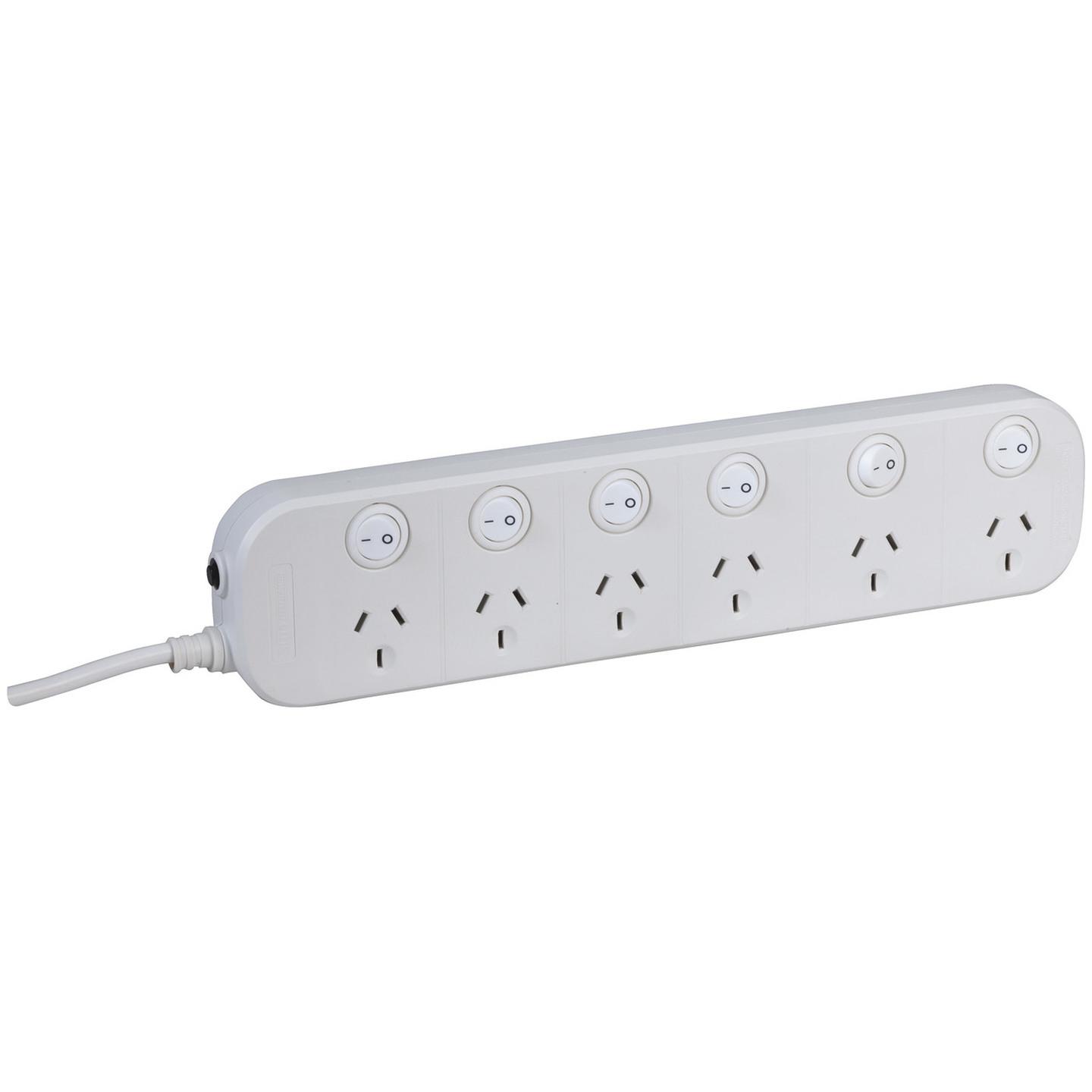 6 way Powerboard with 6 switches and Surge Overload Protection