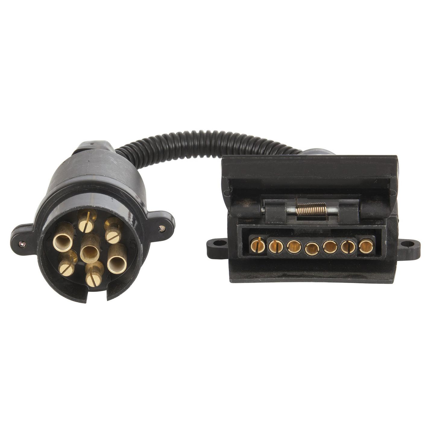 Trailer Adaptor - 7 Pin Large Round Plug to 7 Pin Flat Socket
