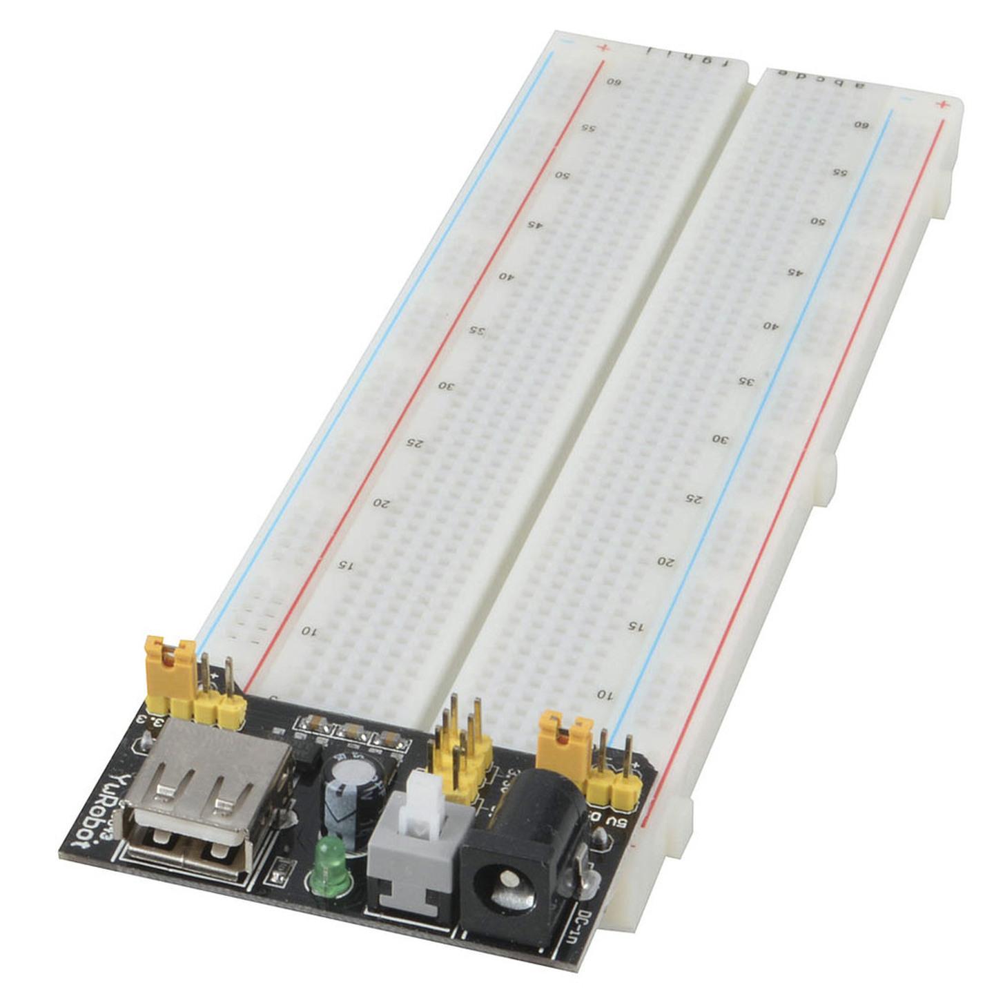 Solderless Breadboard with Power and I/O Breakout Board