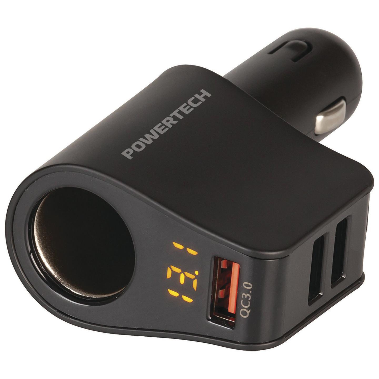 Car Cigarette Lighter Adaptor with 3 USB Charging Ports and Voltmeter