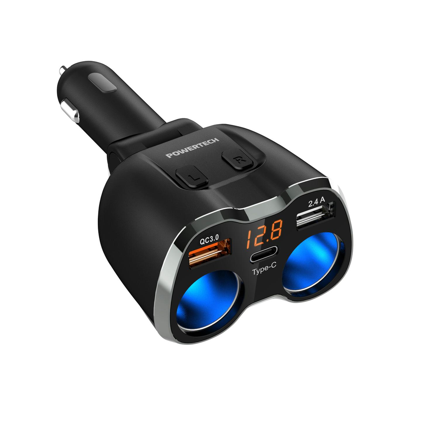 Dual Car Cigarette Lighter Adaptor with 3 x USB Charging Ports and Voltmeter
