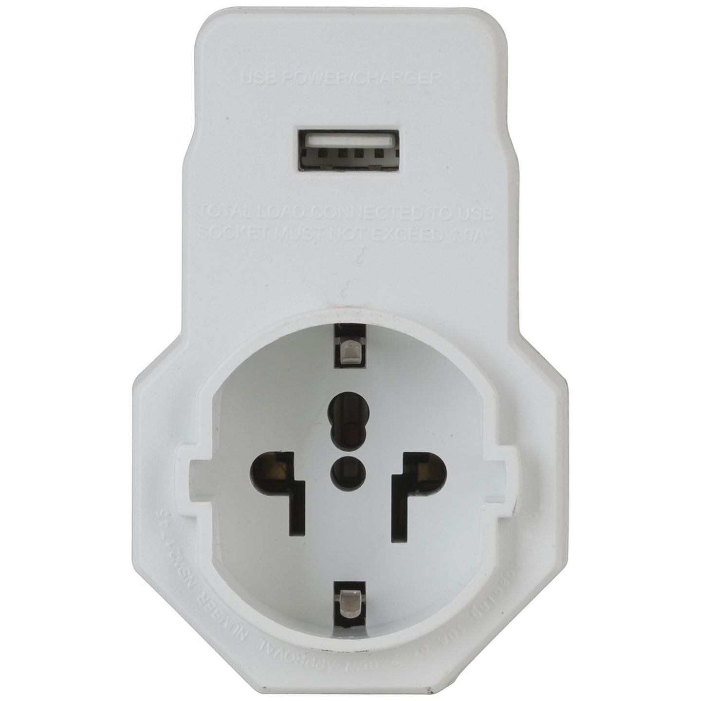 Inbound Mains Travel Adaptor for Europe and USA with USB Port