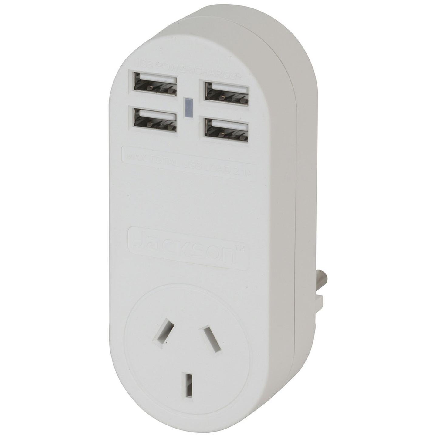 Outbound Europe Travel Mains Adaptor with 4 USB Sockets