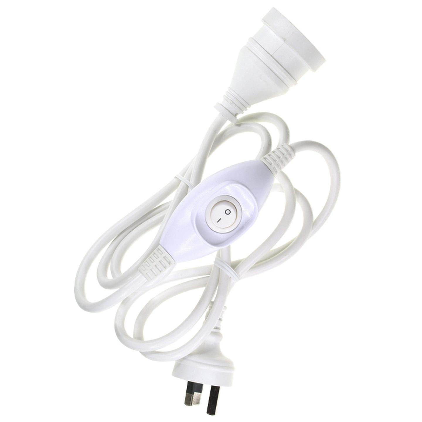 1.8m White Inline Switch Mains Extension Cable