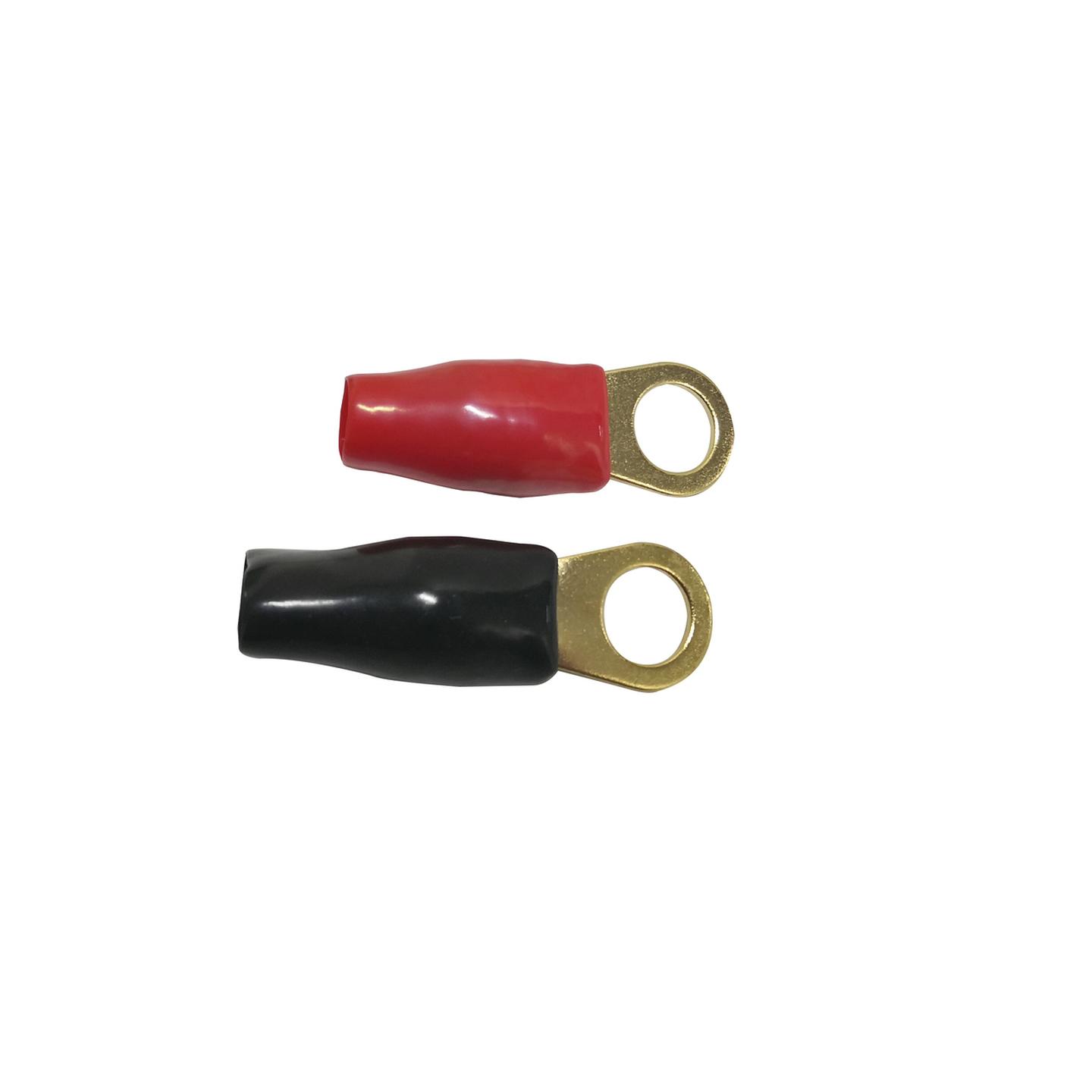 Gold Plated Crimp Connector 8.5mm Eye Red and Black Pair
