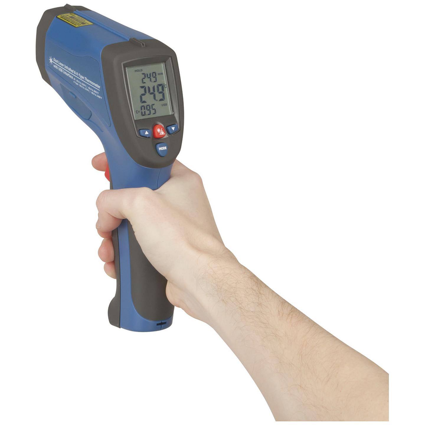 Pro High Temperature Non-Contact Thermometer with K-Type Probe Support and USB