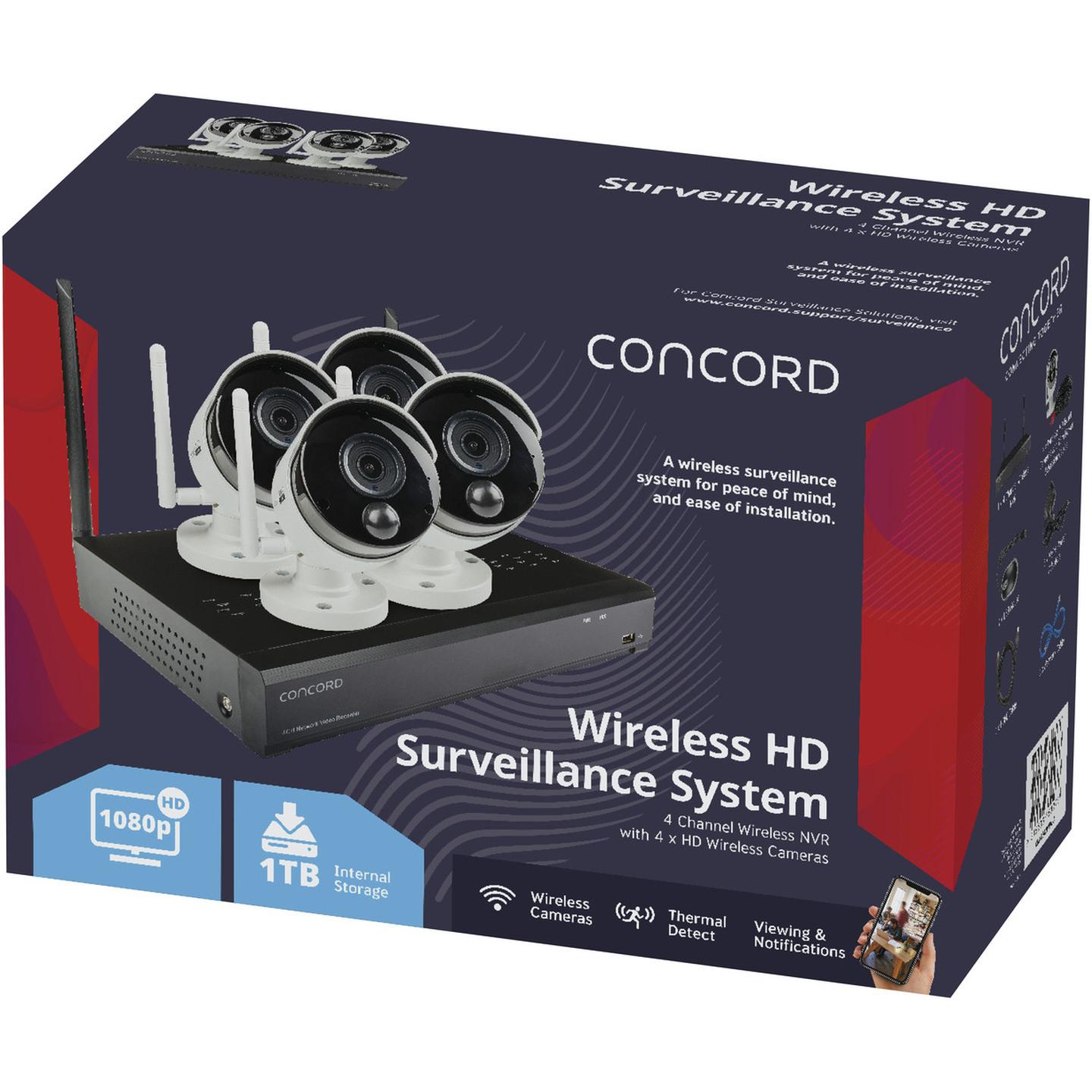 Concord 4 Channel Wireless NVR Package - 4x1080p Cameras