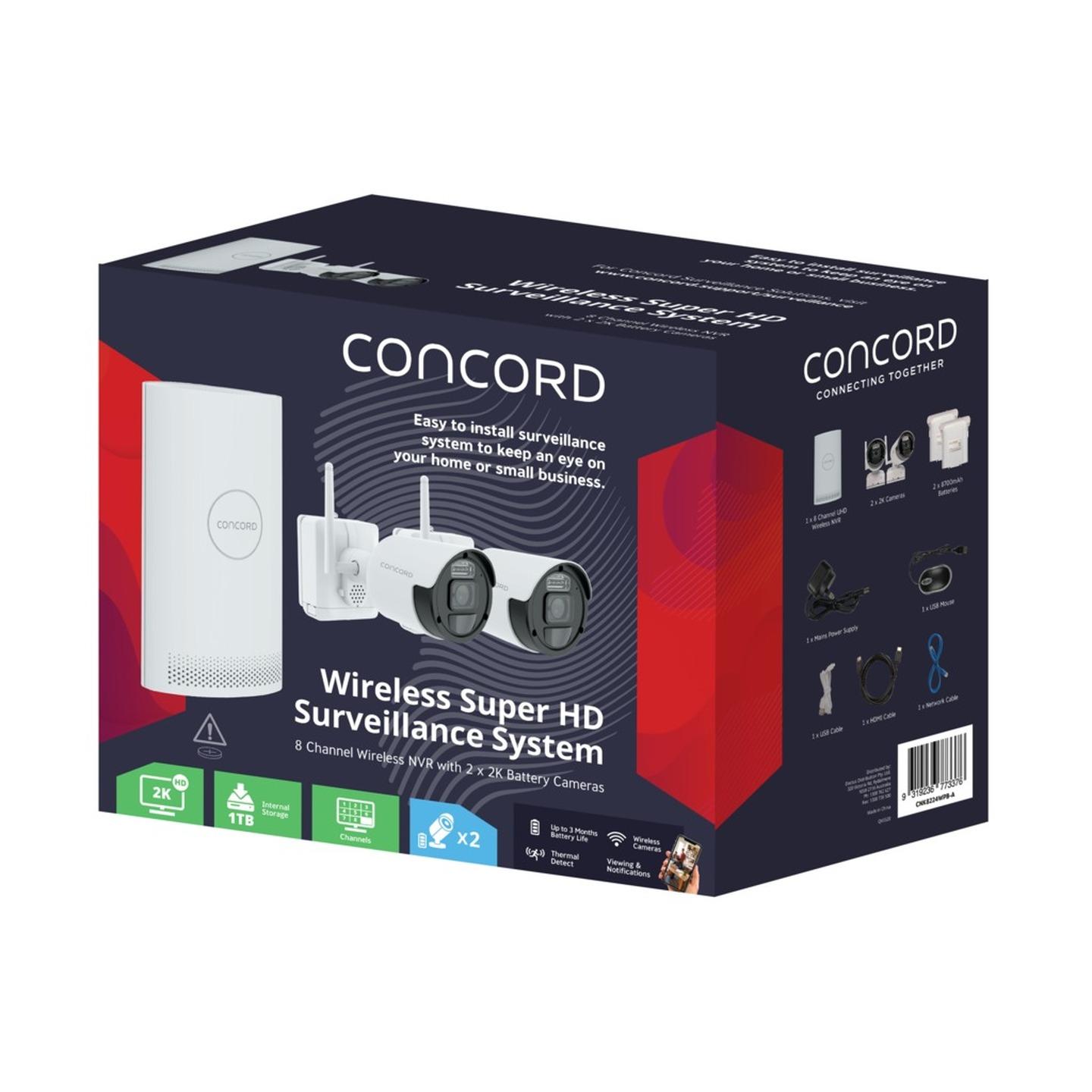 Concord 8 Channel Wireless NVR Kit with 2x 2K Battery Cameras