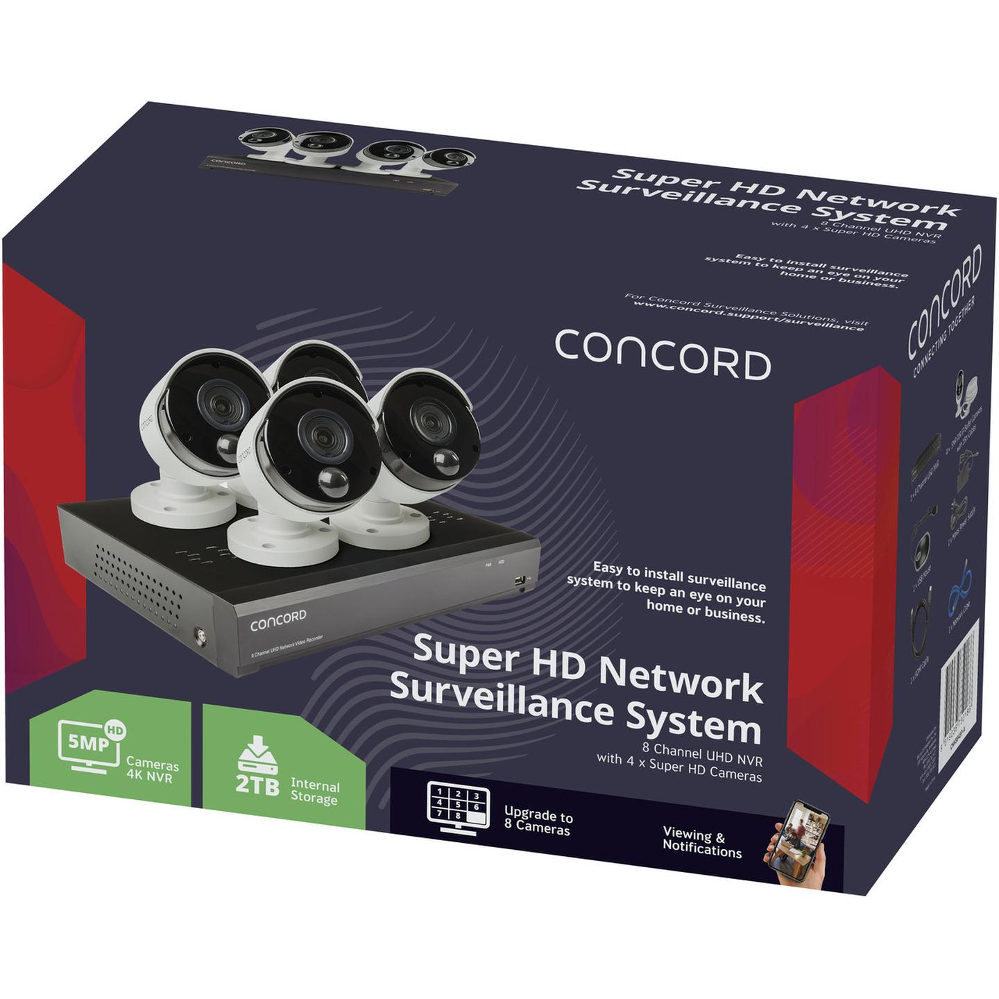 Concord 8 Channel 4K NVR Package - 4x5MP Cameras