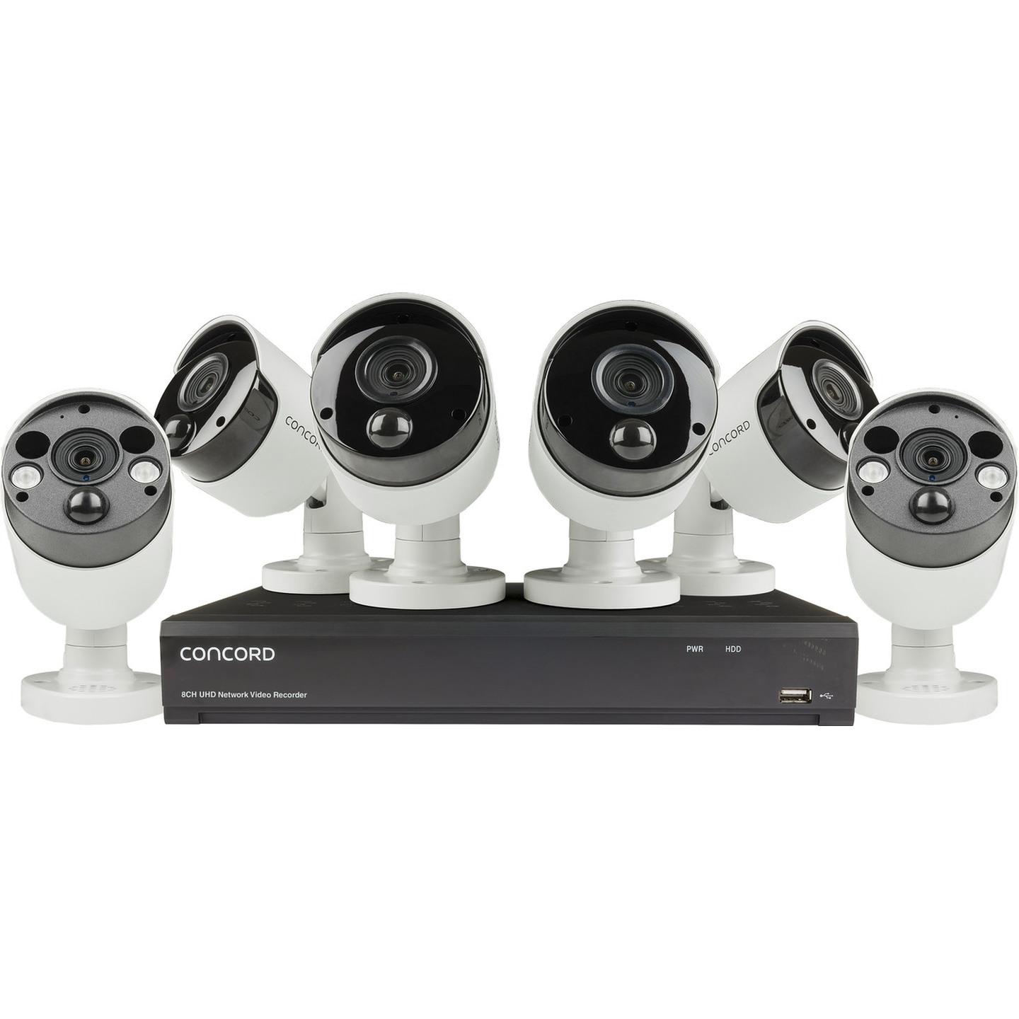 Concord 8 Channel 4K NVR Package - 4x4K PIR IP Cameras and 2x4K PIR IP Floodlight Cameras with 2 way audio