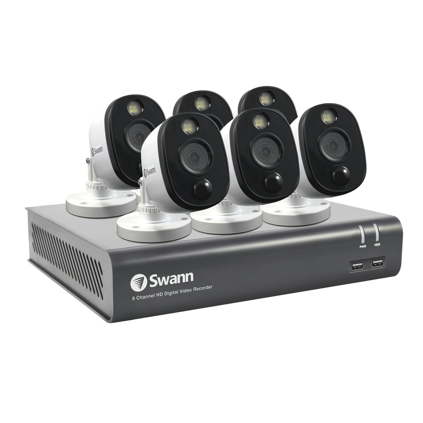 Swann 8CH 1080p DVR Kit with 6 x 1080p PIR with Warning Spot Lights Cameras