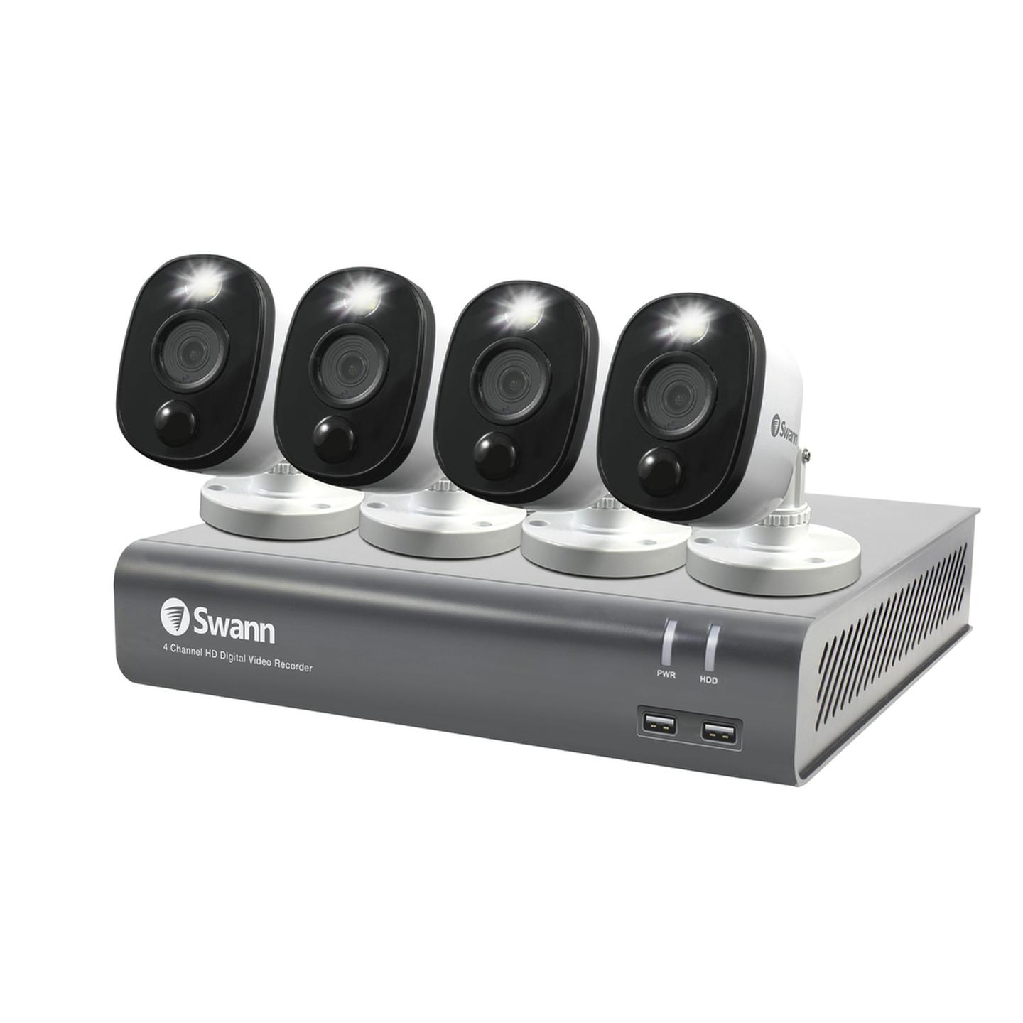 Swann 4CH 1080p DVR Kit with 4 x 1080p PIR Bullet Cameras with Warning Spotlights