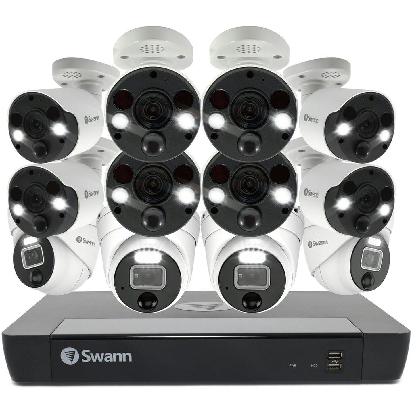 Swann 16CH NVR Kit with 8 x 6K PIR Spot Light Bullet and 4 x 6K PIR Cameras