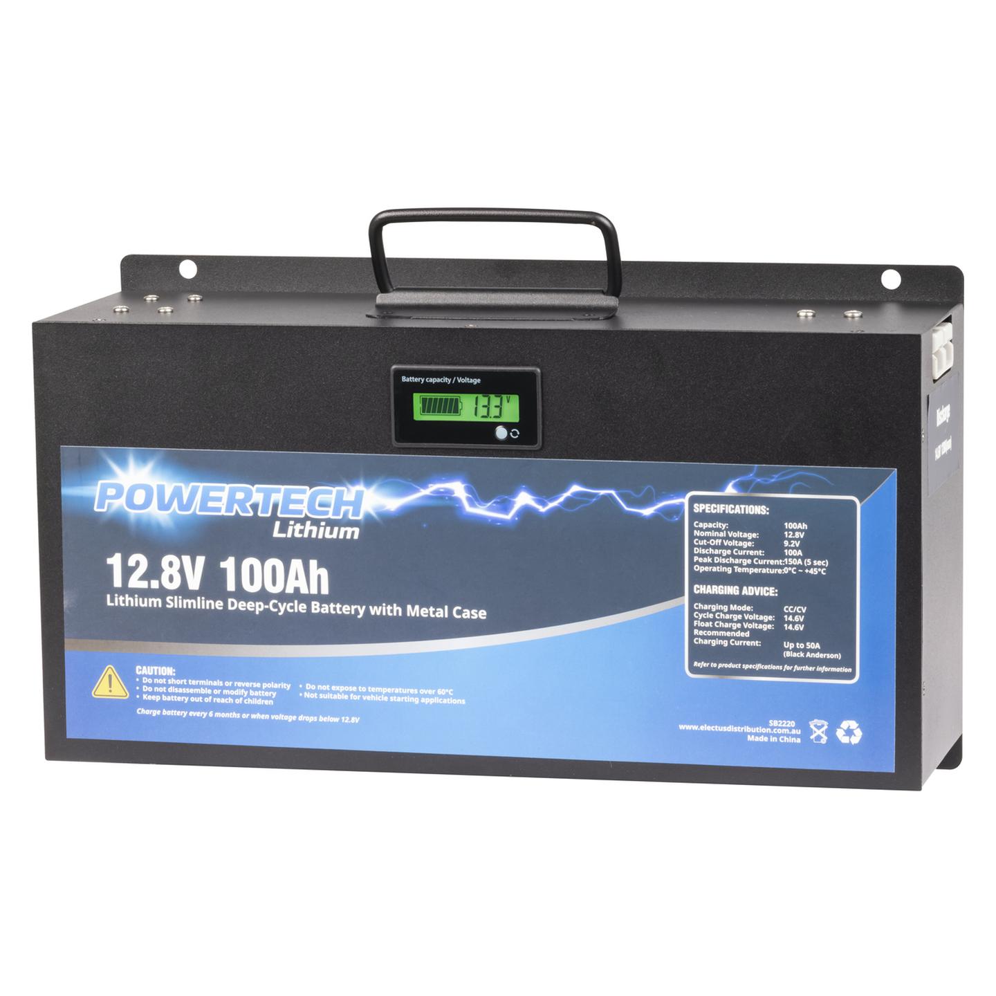 12.8V 100Ah Lithium Slimline Deep Cycle Battery with Metal Case