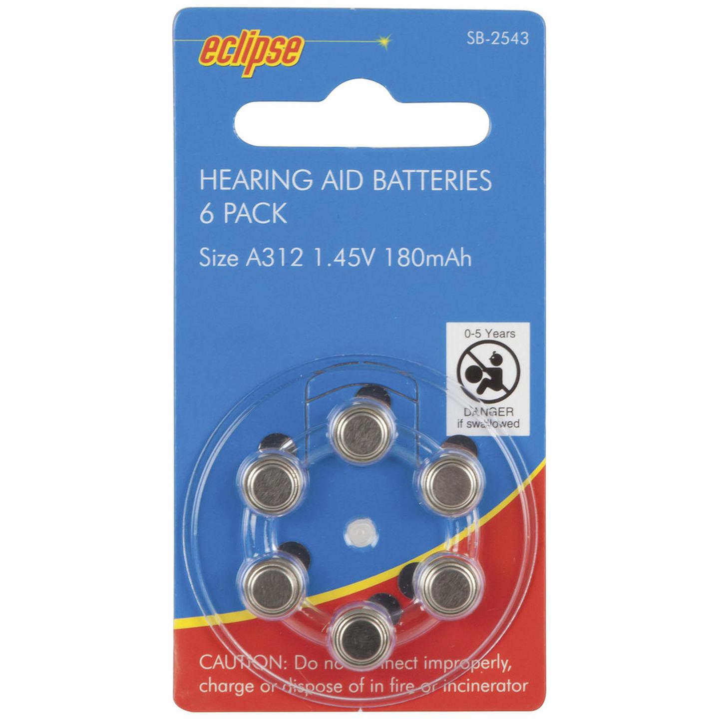 Hearing Aid Batteries A312 180mAh 6 pack