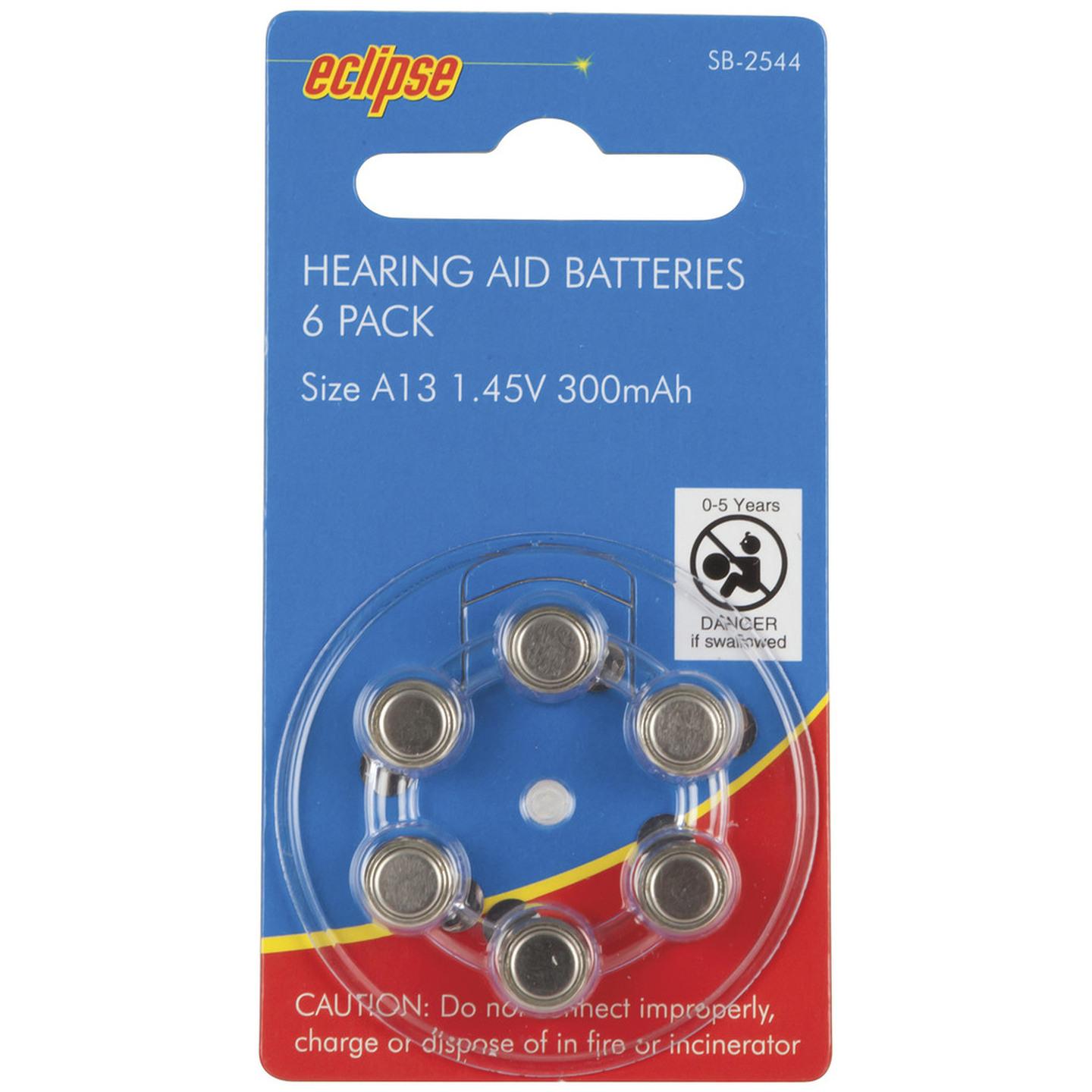 Hearing Aid Batteries A13 300mAh 6 pack