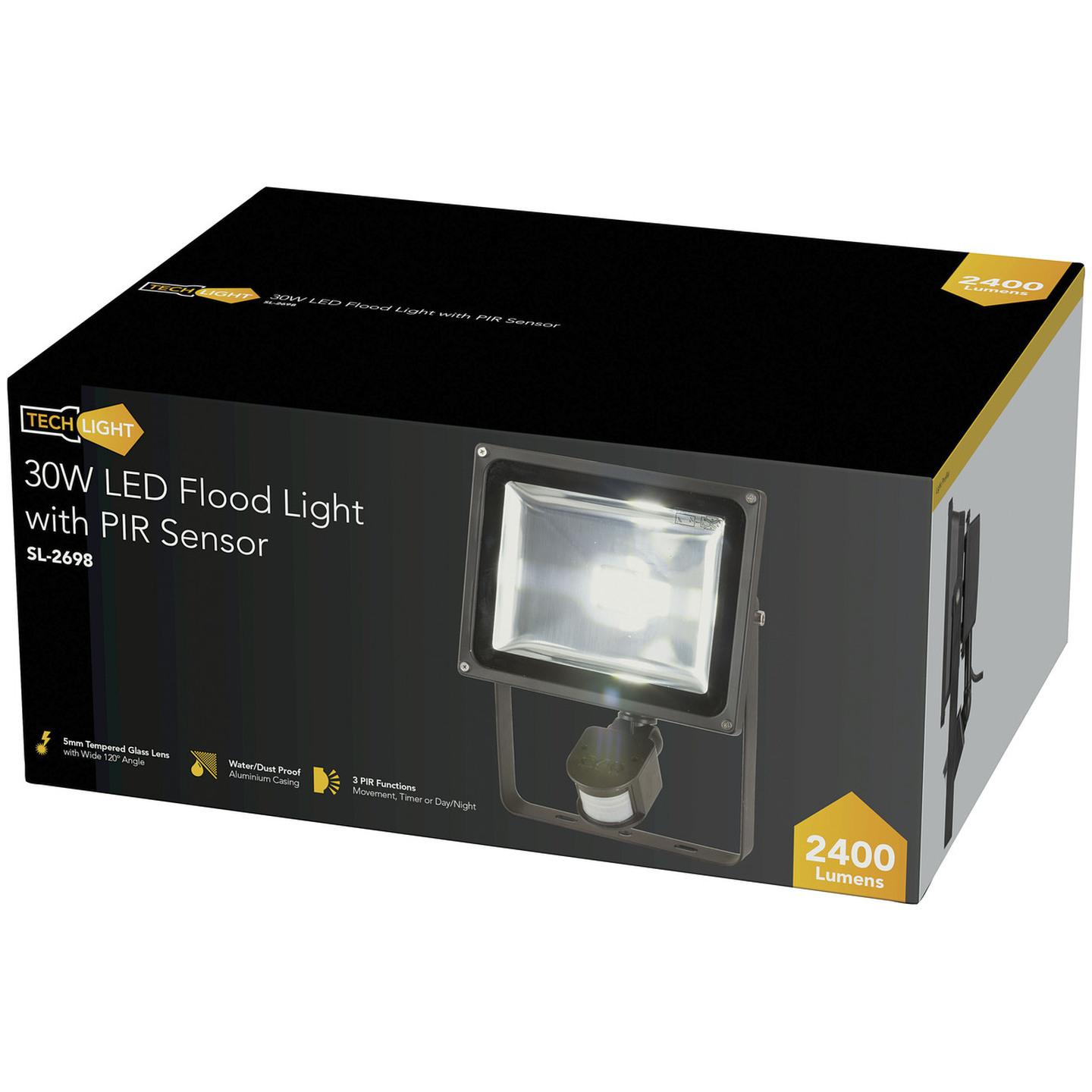 LIGHT FLOOD LED 30W W/PIR SENSOR 240VAC