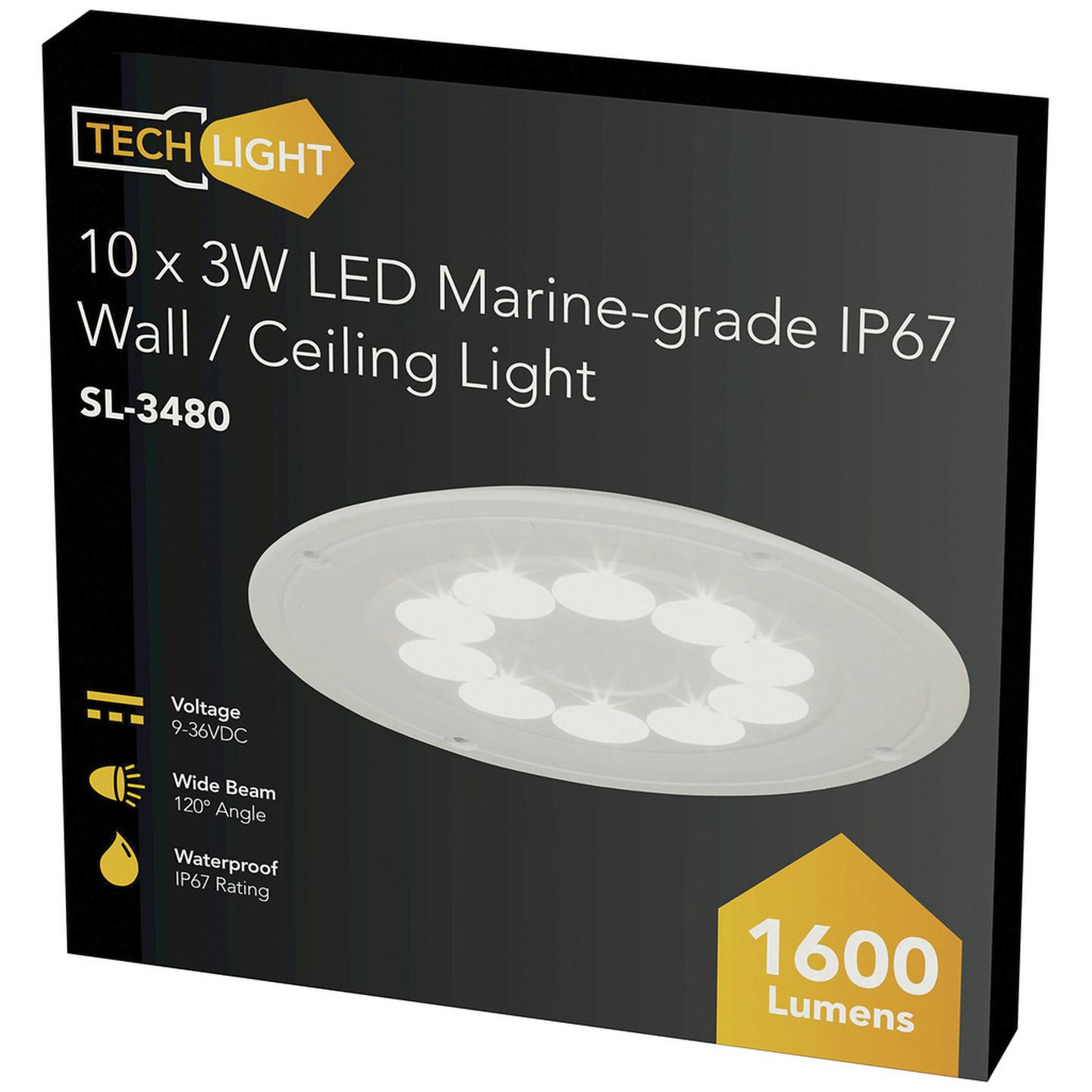 1600 lumen Solid 30W LED Marine Deck/Interior Light - IP67