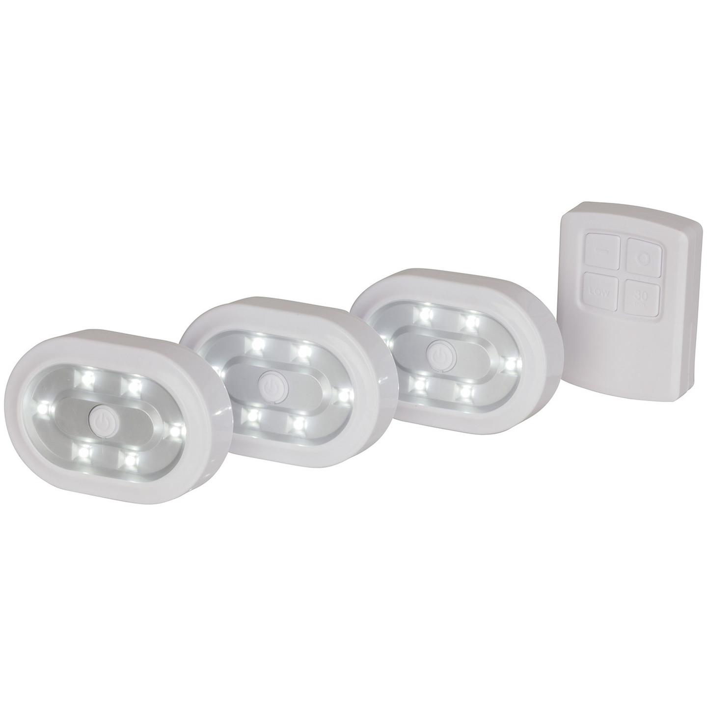 Wireless Remote Control LED Puck Light Kit - with 3 Lights and 1 Remote Control