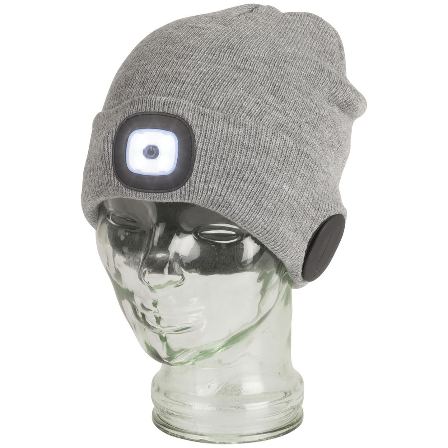 Grey Beanie with Bluetooth Speakers and LED Torch