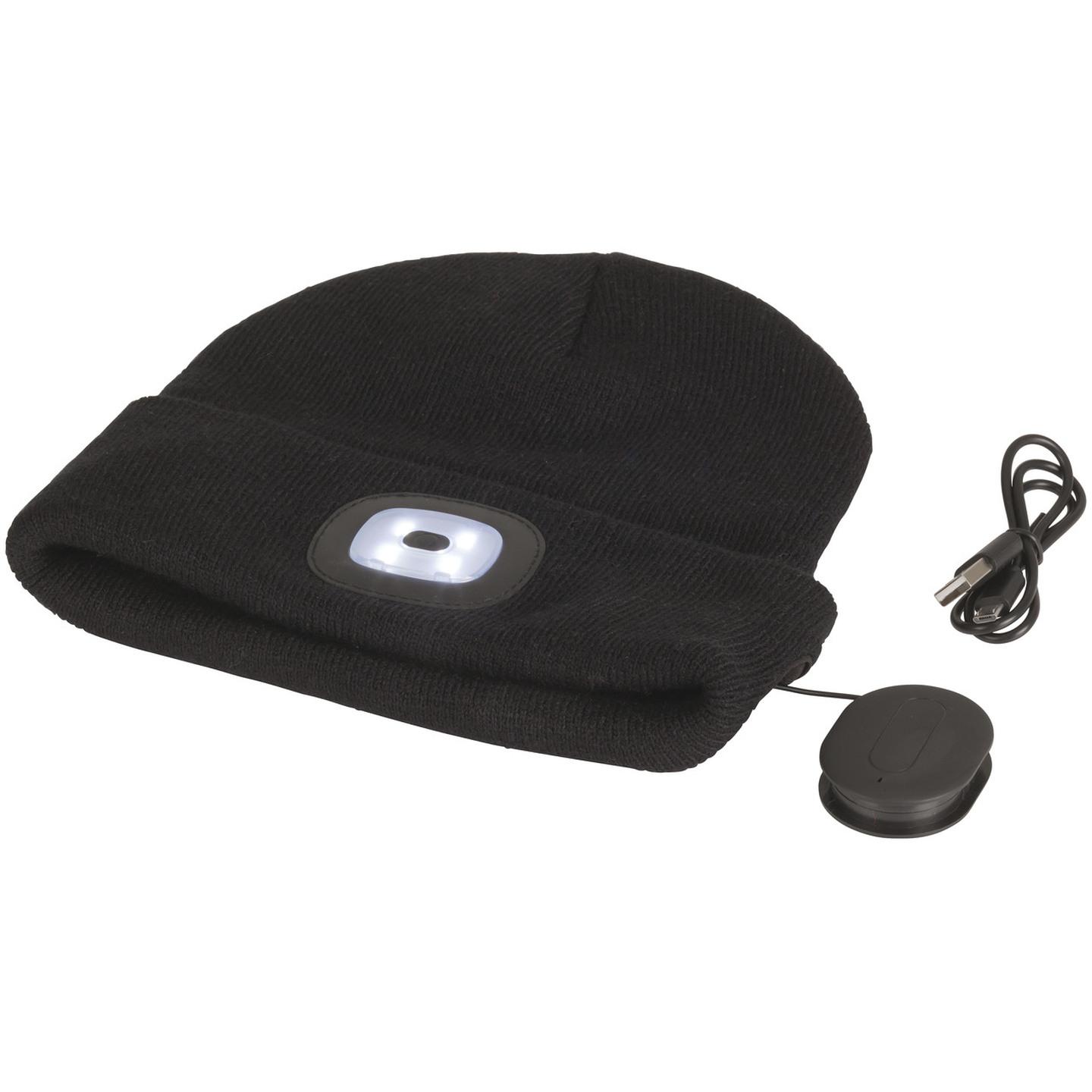 Black Beanie with Bluetooth Speakers and LED Torch