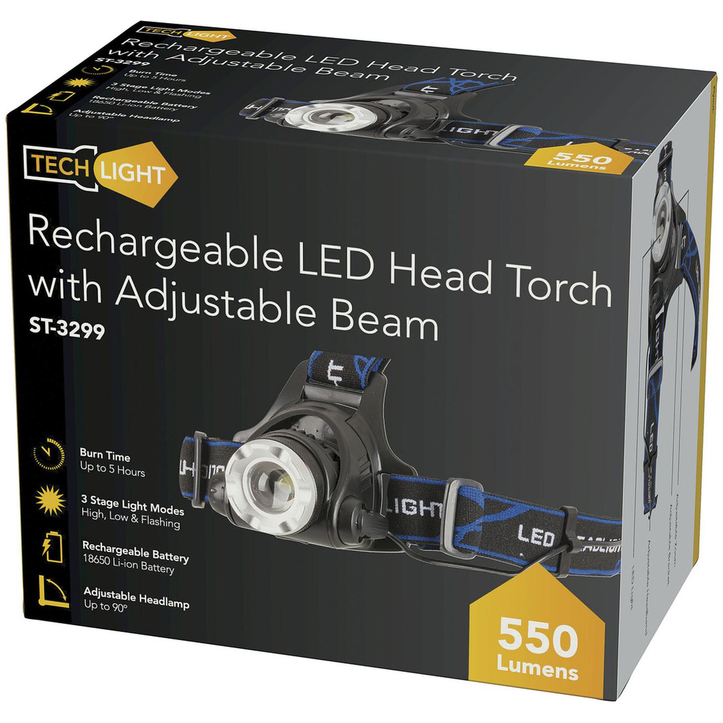 Rechargeable Head Torch with Adjustable Beam