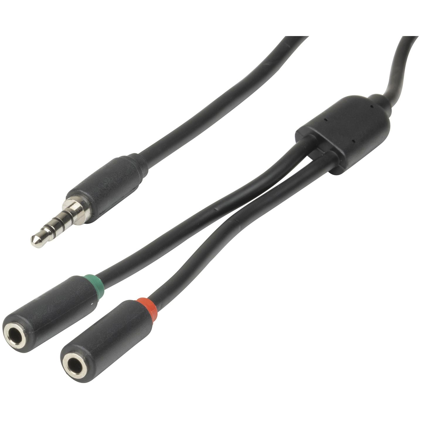 3.5mm 4 Pole Plug to 2 x 3.5mm Socket Cable - 250mm