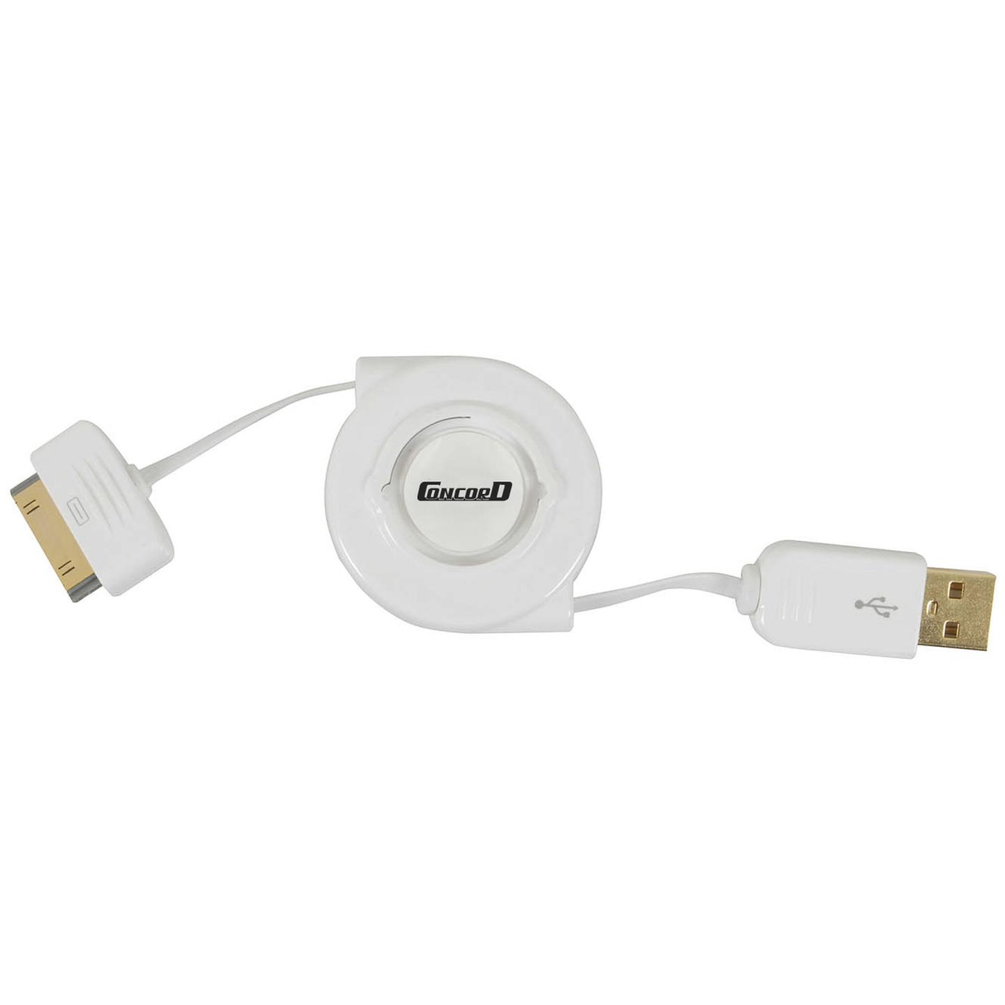 Retractable Lead iPhone/iPad/iPod to USB A Socket White 1M
