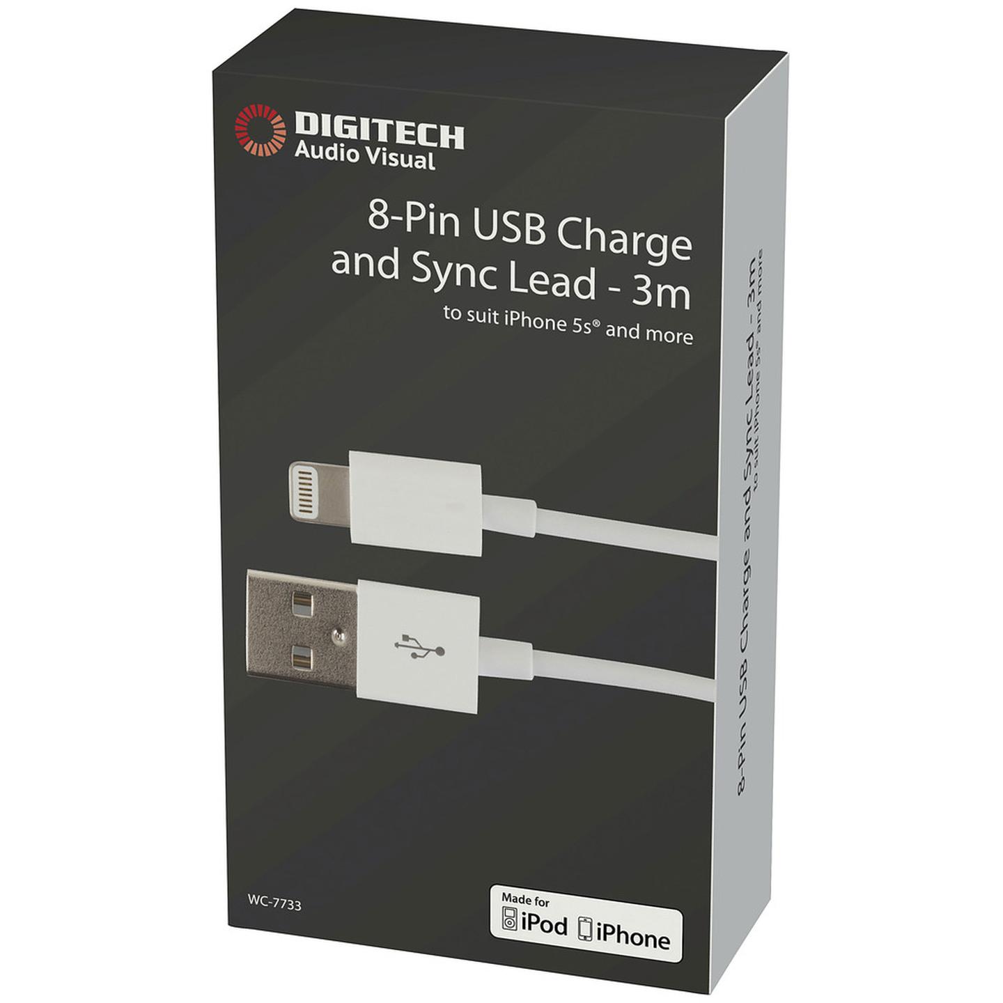 8-Pin USB Charge and Sync Cable - 3m