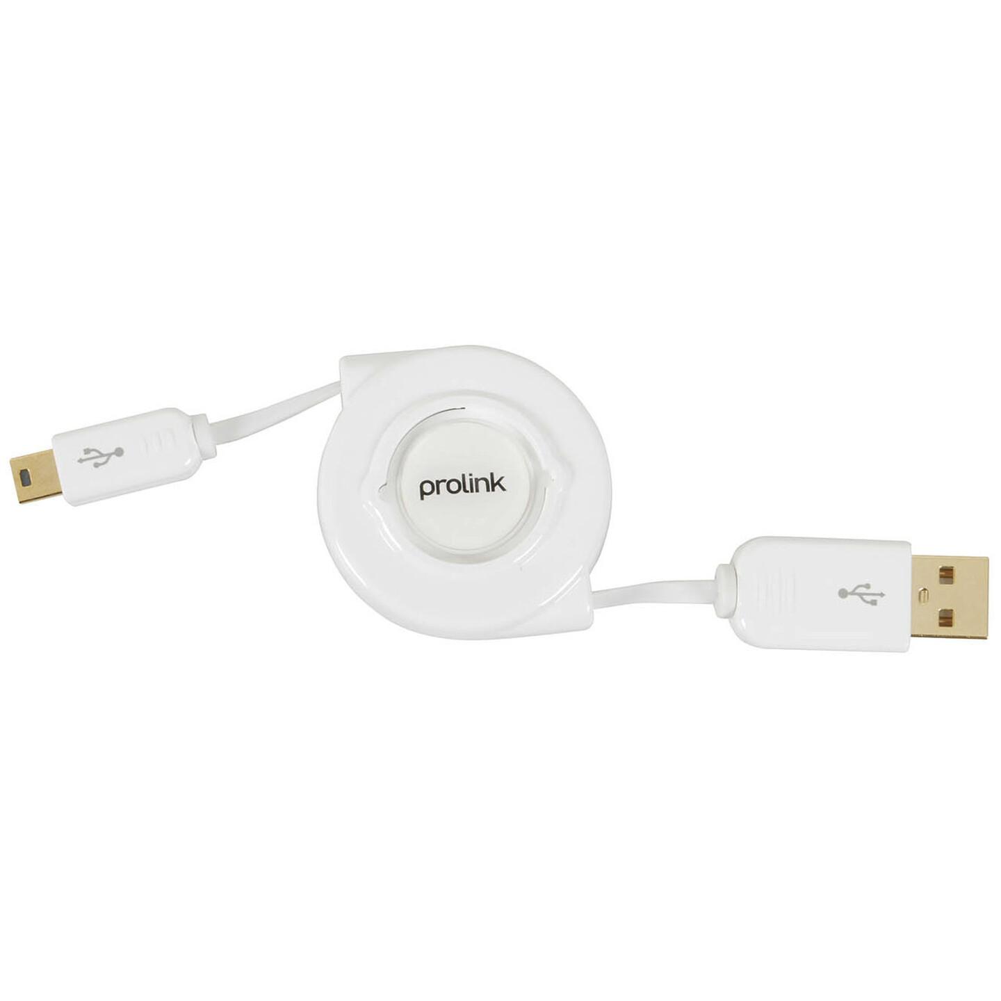 USB A Plug to USB Mini B Plug Retractable Lead