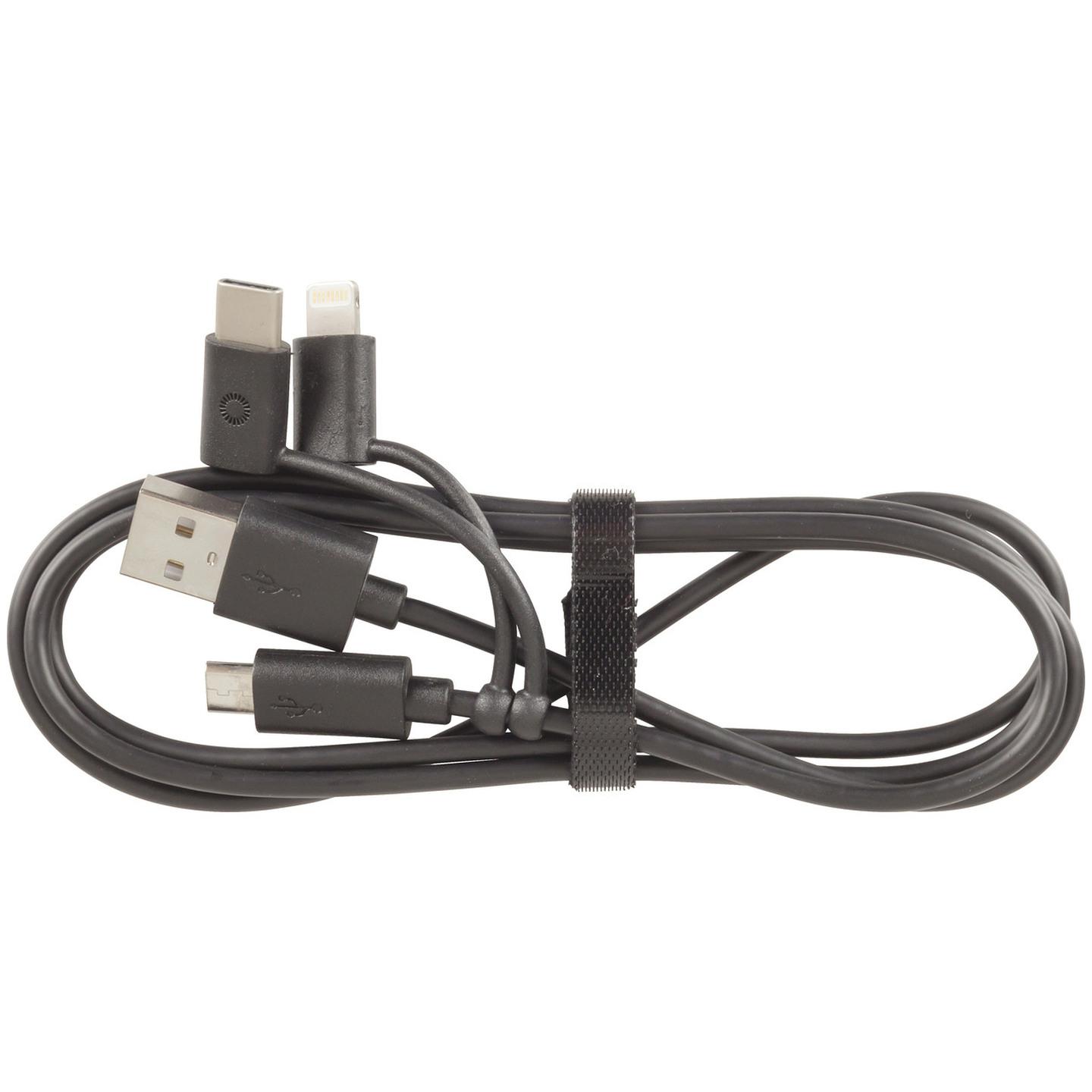USB lead with 3 in 1 Micro B / Type-C / Lightning Connector - 1m