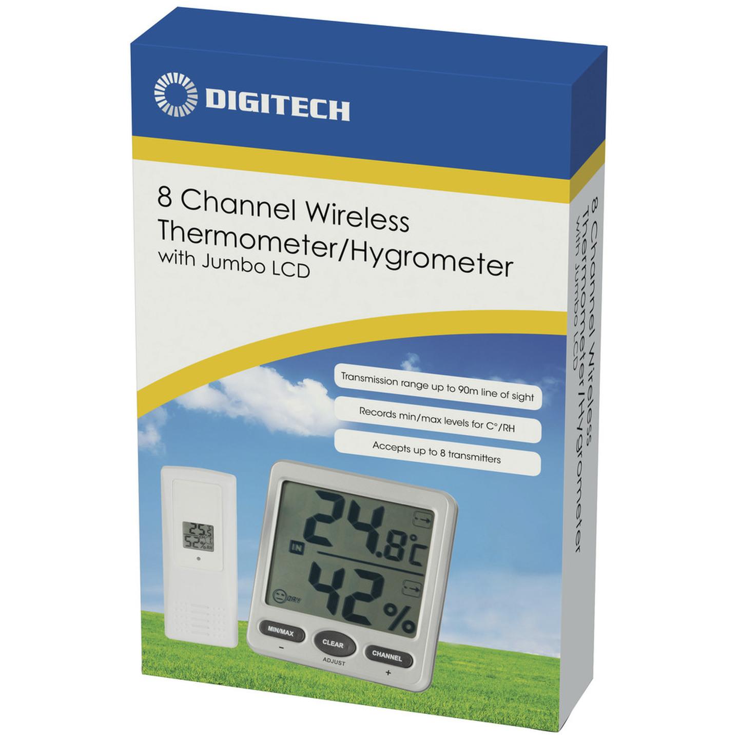 8 Channel Wireless Thermometer/Hygrometer with Jumbo LCD