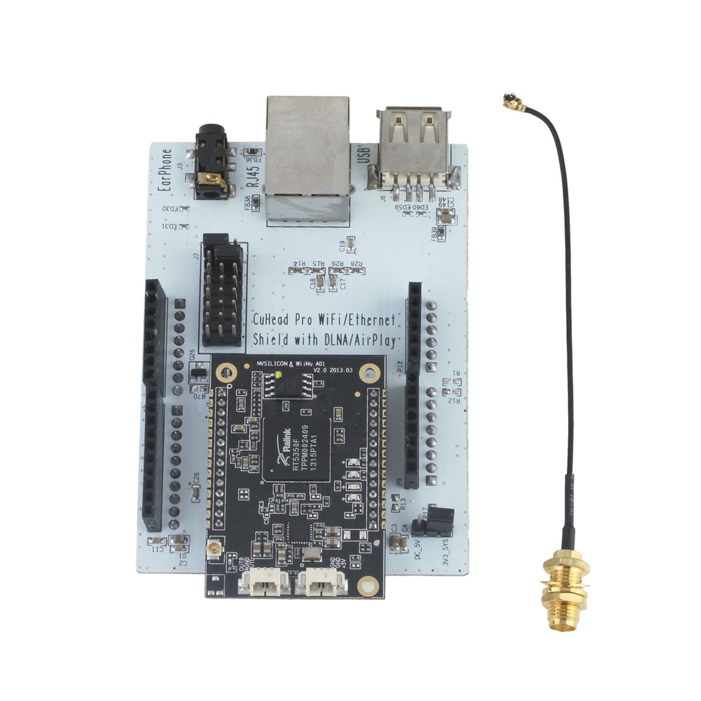 Wi-Fi/Ethernet Shield with Airplay/DLNA Audio for Arduino