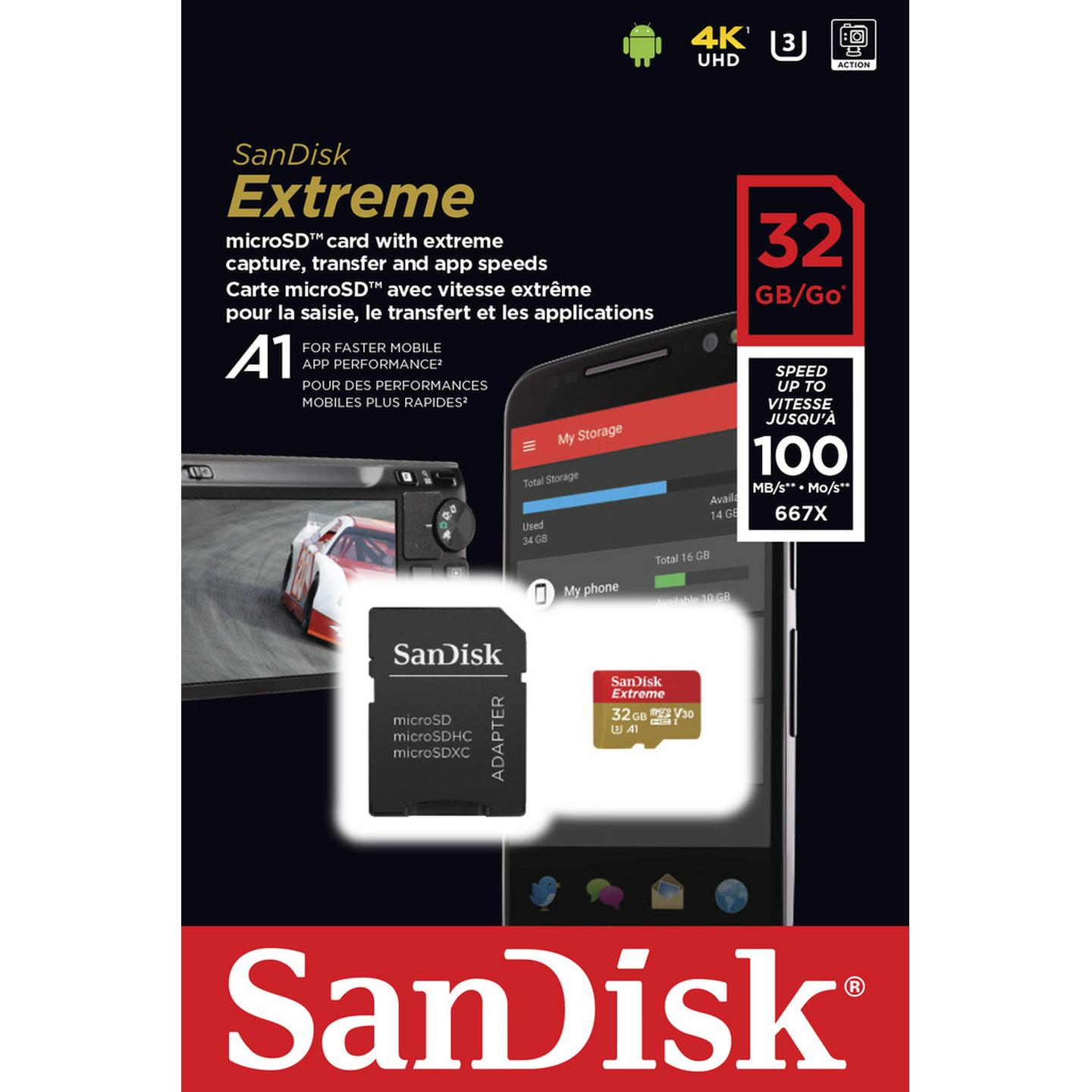 Sandisk 32GB High Extreme microSDXC Class 10 Reads 100MB/S Writes 60MB/S 