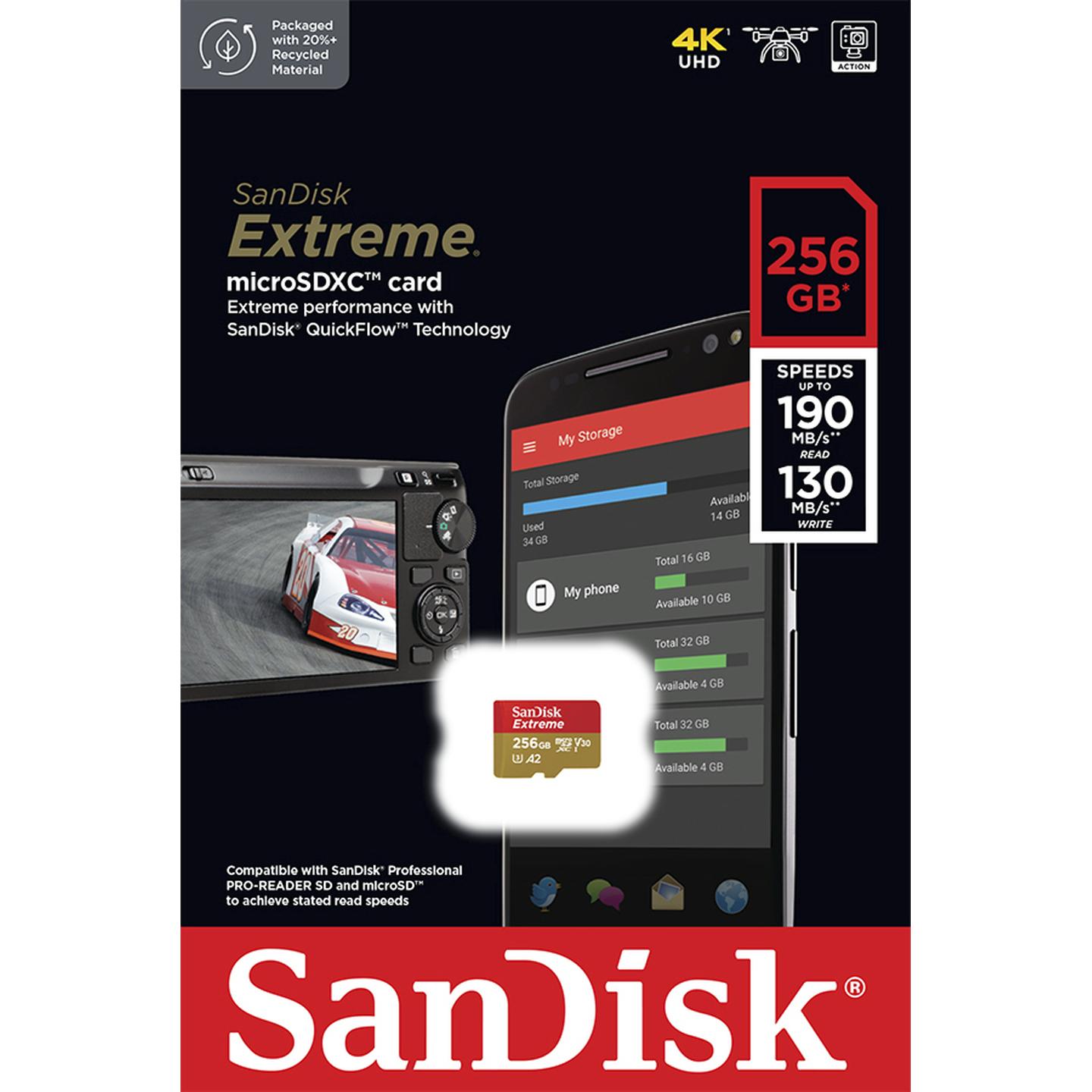 Sandisk 256GB High Extreme microSDXC Class 10 Reads 190MB/S Writes 130MB/S 