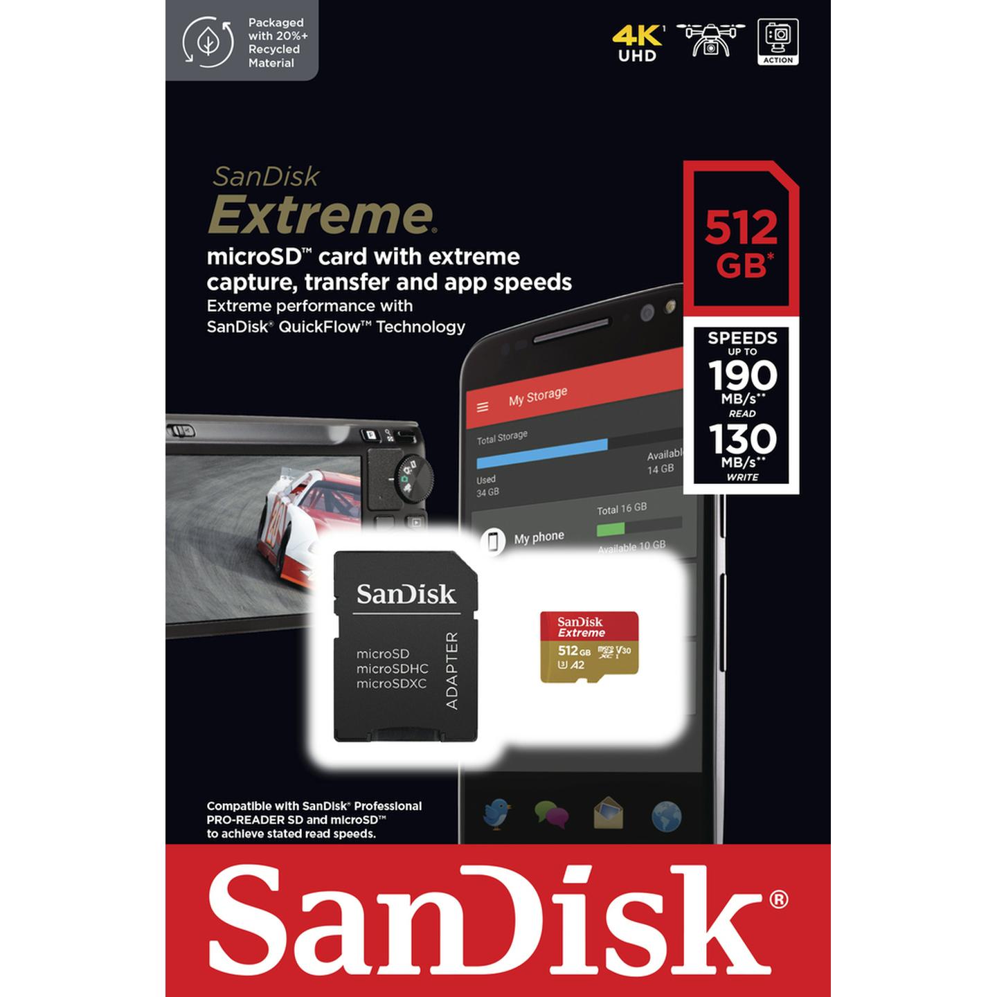 Sandisk 512GB High Extreme microSDXC Class 10 Reads 190MB/S Writes 130MB/S 