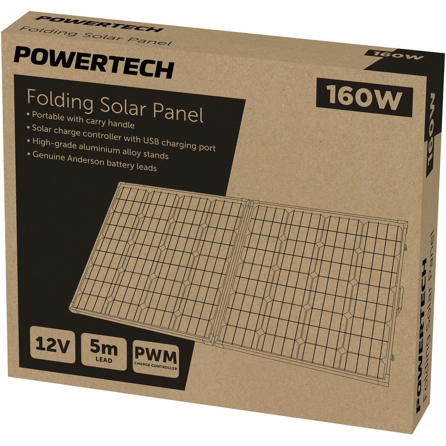 Powertech 12V 160W Folding Solar Panel with 5M Cable